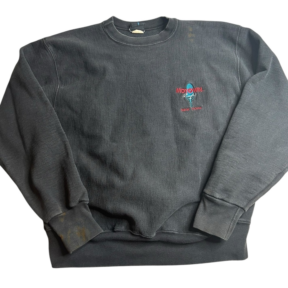 Vintage Motown New York Sweatshirt Black Crewneck‎ Embroidered Logo Size XXL
